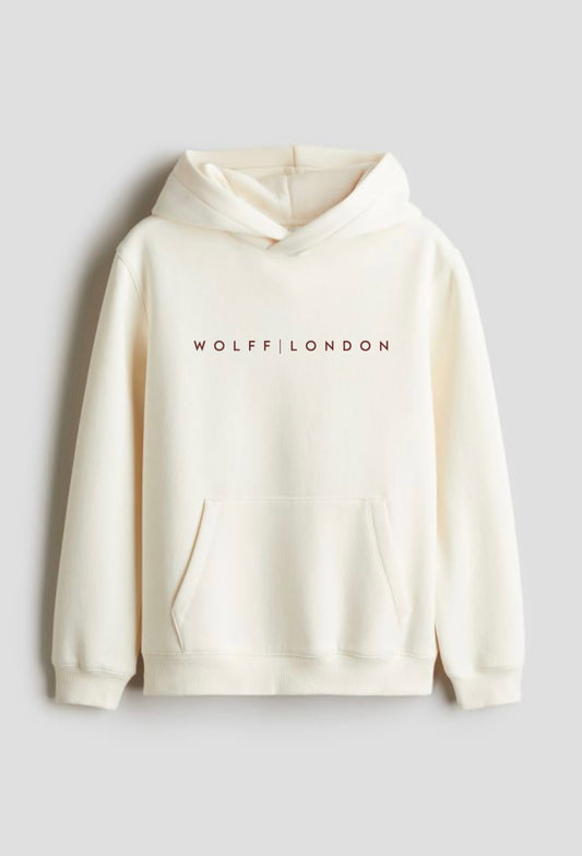 WOLFF | LONDON Off White Logo Oversized Hoodie